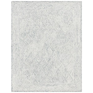 Capri Ivory/Blue 9 ft. x 12 ft. Border Diamond Area Rug