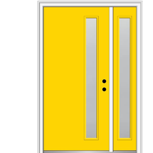 MMI Door 51 in. x 81.75 in. Viola Frosted Glass Left-Hand 1-Lite Modern Painted Fiberglass Smooth Prehung Front Door w/ Sidelite