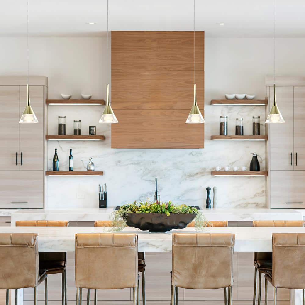 Amalfi Contemporary Gold LED Pendant Light with Acrylic Cone Shade