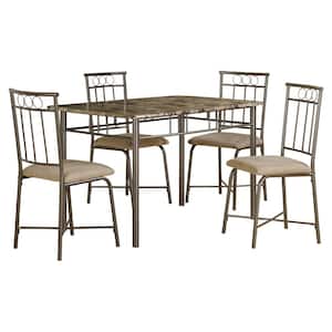 Cappuccino Marble with Bronze Metal Dinning Set (5-Piece)
