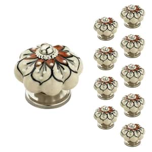Red Flowered 1-7/10 in. Cream and Brown Cabinet Knob (10-Pack)
