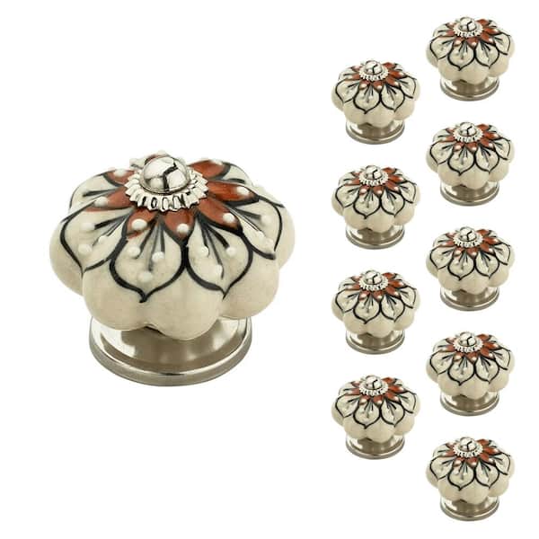 Mascot Hardware Red Flowered 1-7/10 in. Cream and Brown Cabinet Knob (10-Pack)