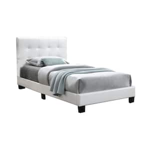 Faux Leather Upholstered Twin Bed in White