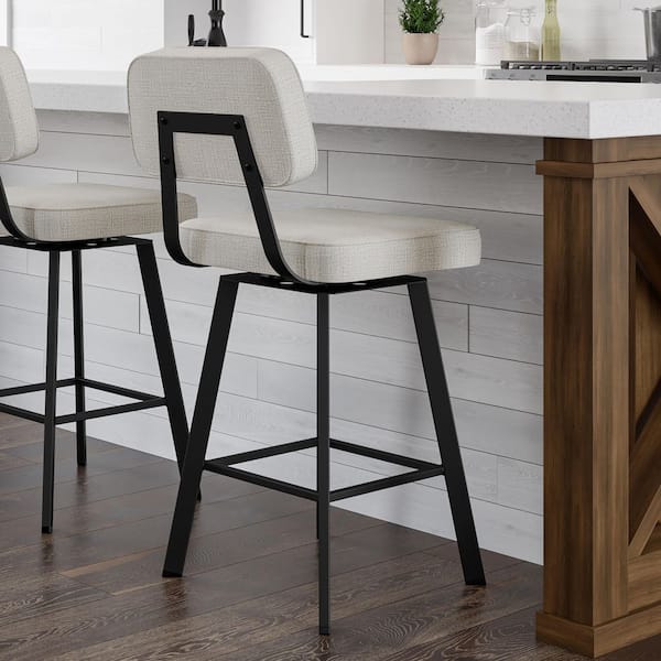 Clarkson 26 in. Pale Grey Beige Polyester / Black Metal Swivel Counter Stool