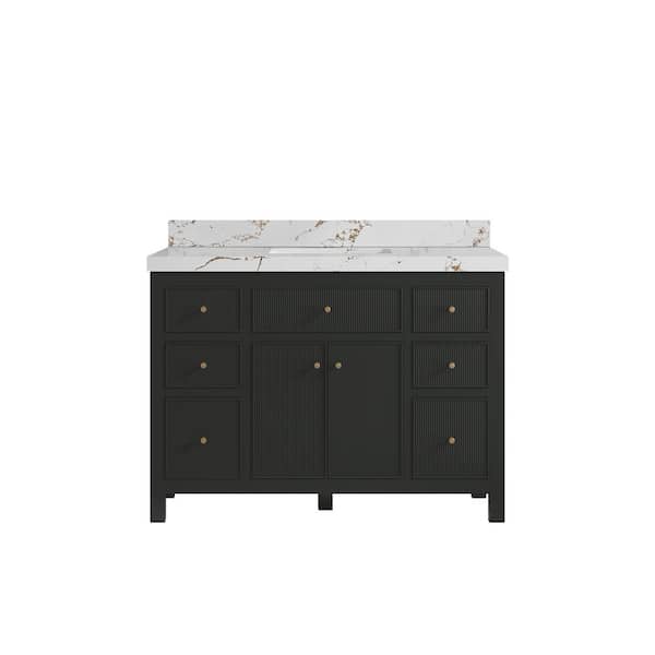 Willow Collections Sonoma 48 in. Single Sink Freestanding Black Top Bath Vanity with Viola Brown Quartz Top Unassembled