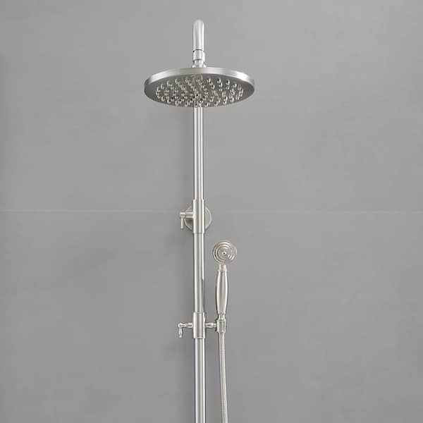 BWE 2-Spray Outdoor Wall Bar Shower Kit 8 in. Round Rain Shower Head with  Hand Shower and 2 Cross Knobs in Brushed Nickel A-98015-N - The Home Depot