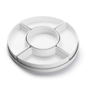 Classic 12 in. White Porcelain Round Appetizer Dish Set (Set of 5), Stackable and Durable, Serving Bowls for Parties