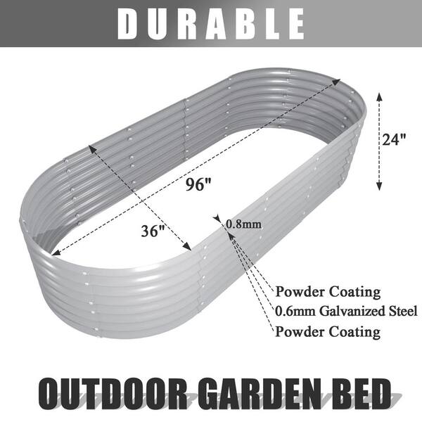 Unbranded - 8 x 3 x 2 ft. Light Grey Oval Galvanized Metal Raised Garden Beds