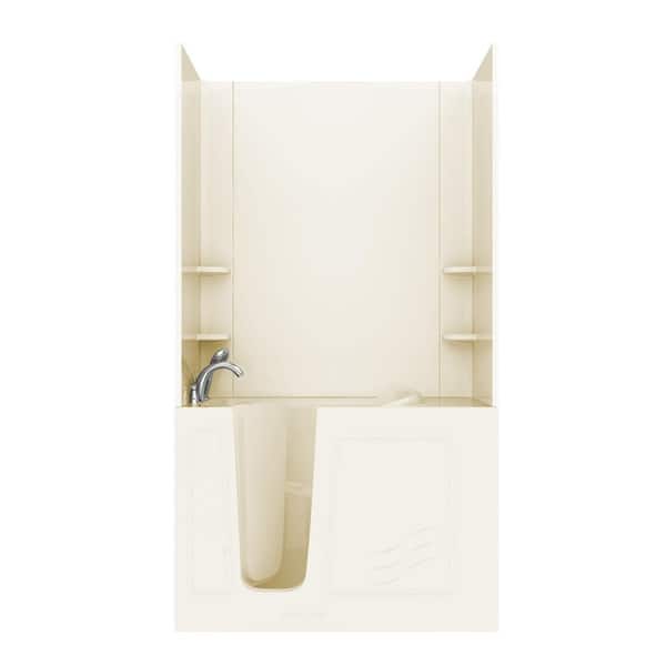 Unbranded Rampart 4.5 ft. Walk-in Non-Whirlpool Bathtub with Easy Up Adhesive Wall Surround in Biscuit