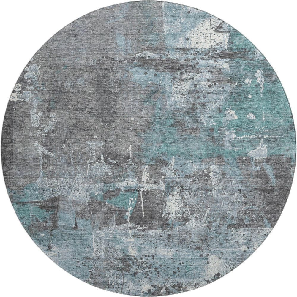 Mayfield Premium Machine Washable Abstract AMF1839 Teal 8 ft. x 8 ft. Round Rug price history on PriceWatchPro
