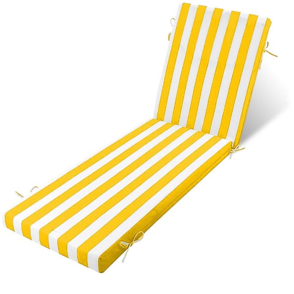 Outdoor Chaise Lounge Cushion, 80 in. x 26 in. x 3 in. Fade-Resistant Patio Chair Pad for Pool Beach Yellow White, 1-Pcs