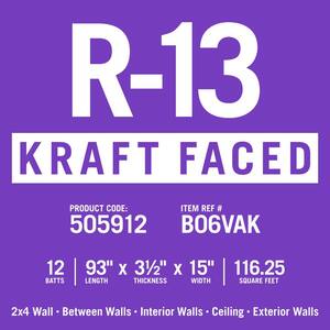 R-13 EcoBatt Kraft Faced Fiberglass Insulation Batt 3-1/2 in. x 15 in. x 93 in.