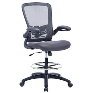 Gray High Desk Ergonomic Drafting Tall Office Chair for Standing Desk with Flip-Up Arms, Breathable Mesh