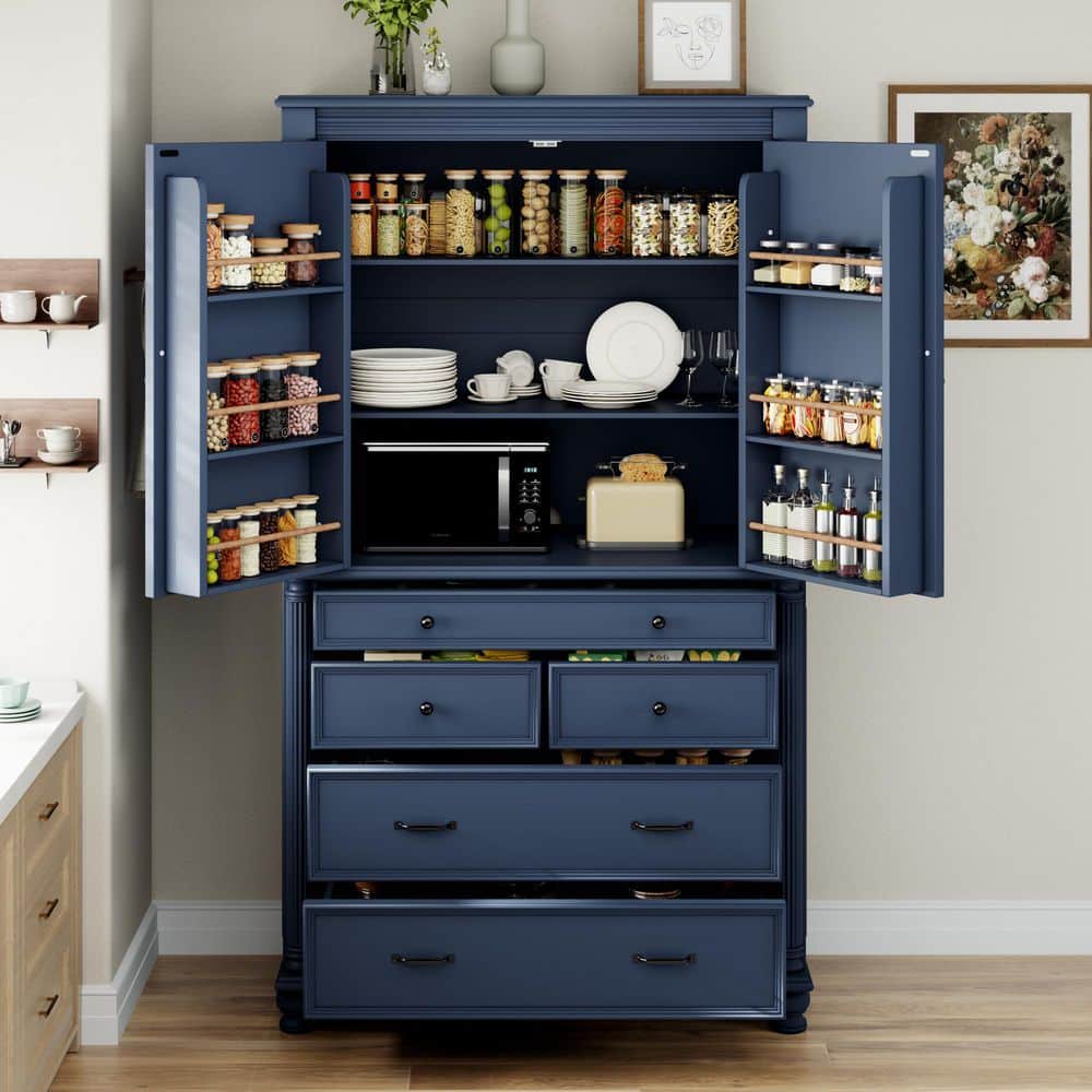 43.3 in. W x 20 in. D x 77.3 in. H Blue Linen Cabinet with 6-Door Shelves, 2-Adjustable Shelves and 5-Drawers price history on PriceWatchPro