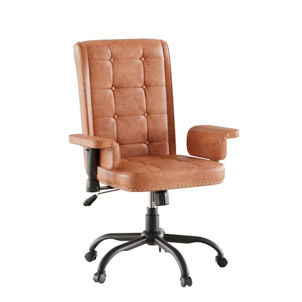 Ergonomic Leather Office Chair Adjustable Swivel Desk Chair with Armrests and Lumbar Support, Brown
