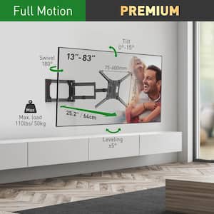 Barkan 13 - 80 inch Full Motion - 4 Movement Flat / Curved TV Wall Mount Black Extremely Extendable Very Low Profile
