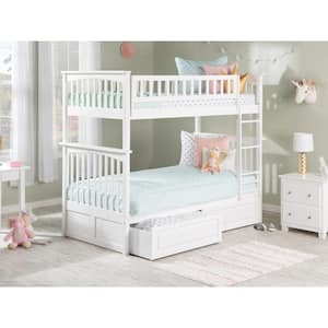 Columbia Bunk Bed Twin over Twin with 2 Raised Panel Bed Drawers in White