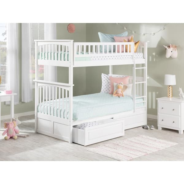 AFI Columbia Bunk Bed Twin over Twin with 2 Raised Panel Bed Drawers in White