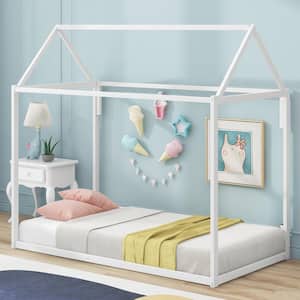 White Twin Size Metal House Shape Platform Bed, Floor Bed