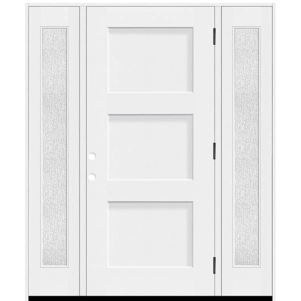 Legacy 68 in. x 80 in. 3P Equal Shaker LHOS Unfinished White Fiberglass Prehung Front Door w/Rain 14 in. SLs 6-9/16 Jamb