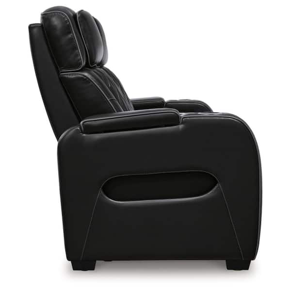Boyington 86 in. Square Arm Leather Match Rectangle Power Reclining Sofa with Cup Holders and USB Ports in Black