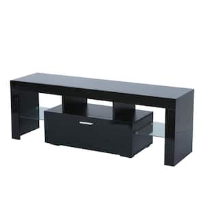 51 in. Black Modern TV Stand with 2-Storage Drawers and LED Lights Fits TV's up to 55 in