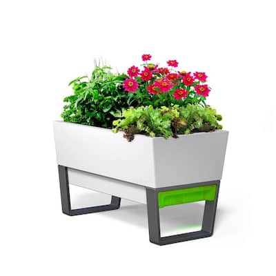 29 in. x 20 in. White Plastic Self-Watering Planter with Stand