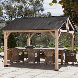 10 ft. x 12 ft. Outdoor Cedar Wooden Carport Pavilion Gazebo with High Quality Powder Coated Galvanized Steel for Yard