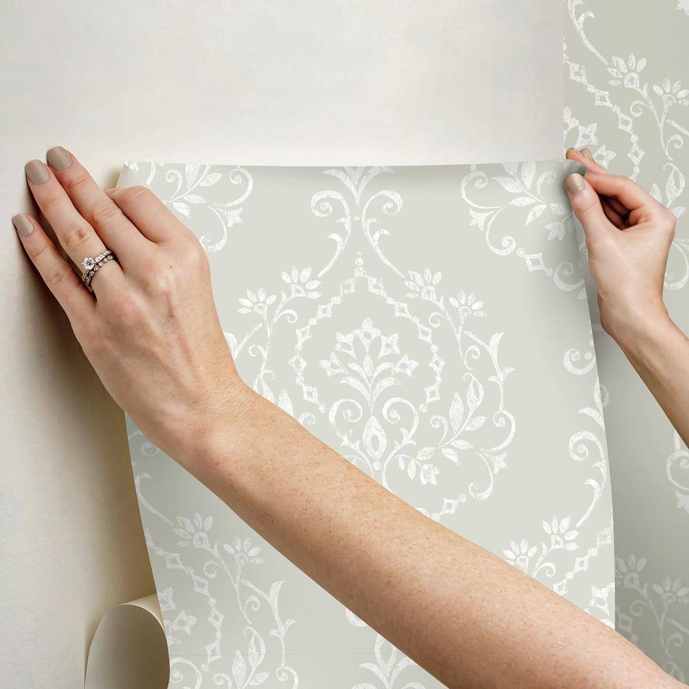 Taupe Damask Self-Adhesive Repositionable Wallpaper Roll