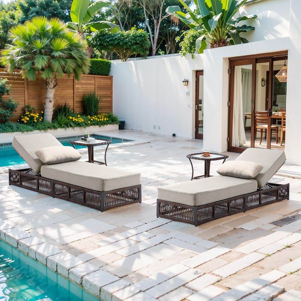 Facent Brown 4-Piece Wicker Outdoor Chaise Lounge Patio Adjustable Backrest Lounger with 5 in. Beige Cushions and Table price history on PriceWatchPro