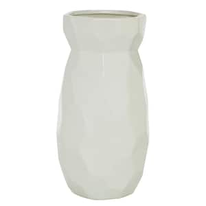 16 in. White Geometric Ceramic Decorative Vase