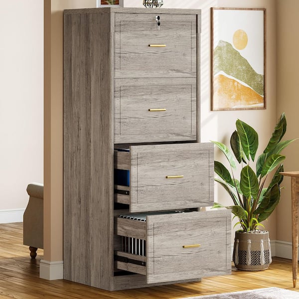 Cindy Tribesigns 4-Drawer Gray 22.8 Wood Storage Home Office Lateral Vertical File Cabinet A4/Letter/Legal Size