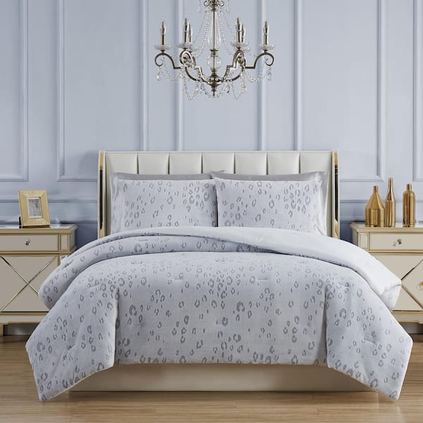 JUICY COUTURE Valentina Leopard 3-Pcs White King Reversible Comforter Set