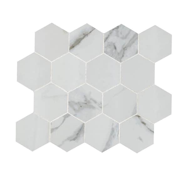 MSI Take Home Sample-Carrara 4 in. x 4 in Polished Porcelain Mesh-Mounted Mosaic Floor and Wall Tile