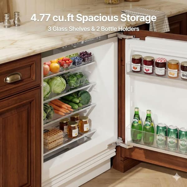 24 in. 4.77 cu. ft. Built-in Panel Ready Freezerless Refrigerator Counter Depth in White w/ 4 Glass Shelves Frost Free