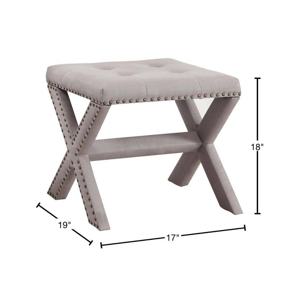 Contemporary Grey Linen Blend Tufted Accent Bench