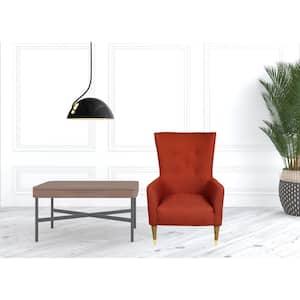 Valerie 37 in. Tangerine Polyester Wingback Chair with Tufted Cushions