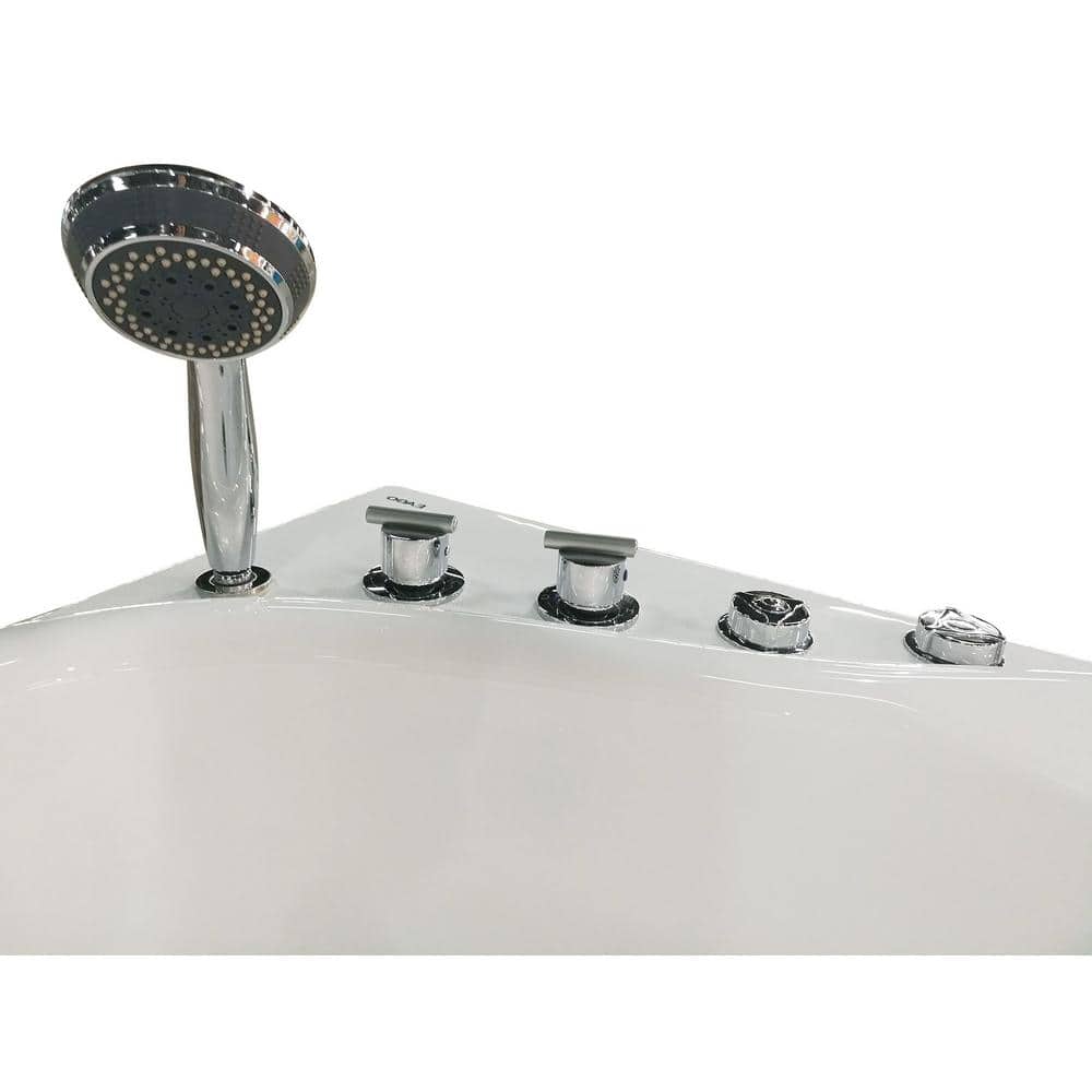 57'' White Acrylic Corner Whirlpool Bathtub with Faucet