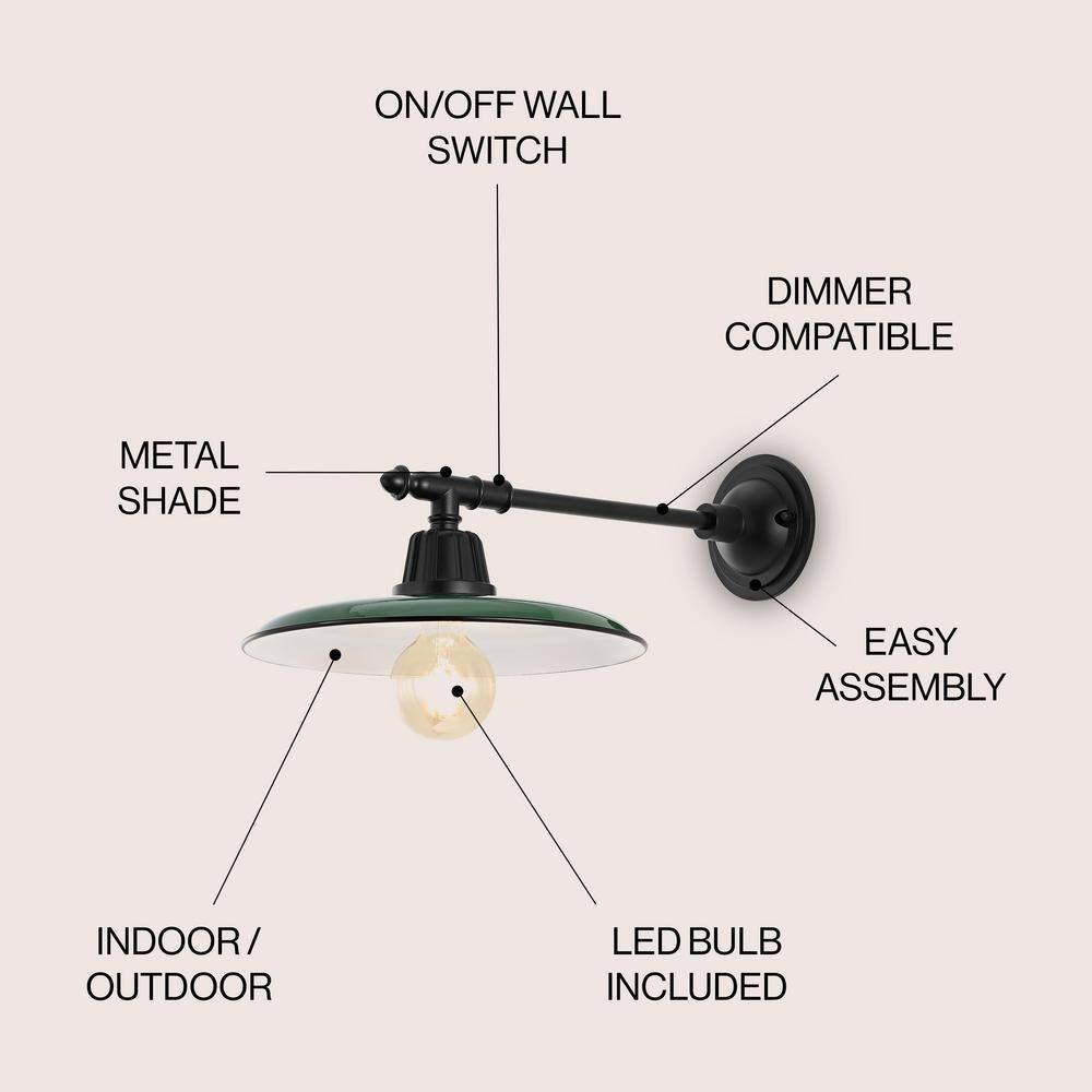 Bonner Farmhouse 12" Green Iron LED Victorian Lantern Sconce
