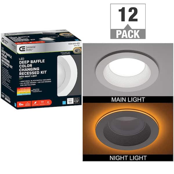 Commercial Electric 6 in. Adjustable CCT Integrated LED Canless Recessed Light Trim with Night Light 900 Lumens Reduces Glare (12-Pack)