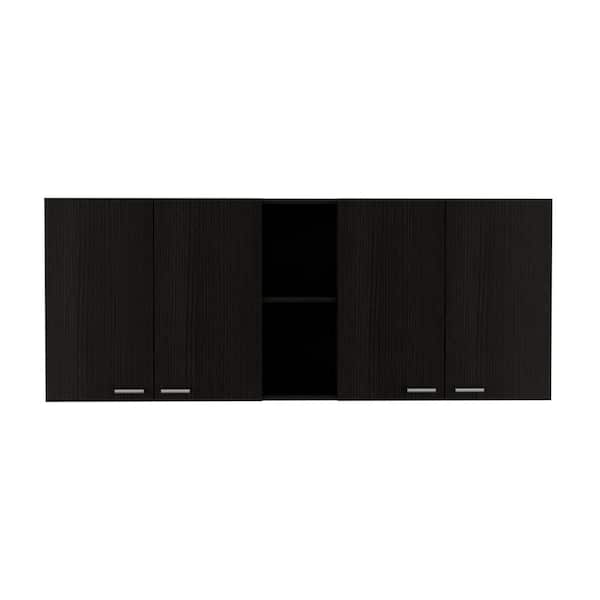 59.05 in. W x 12.40 in. D x 23.62 in. H Bathroom Storage Wall Cabinet in Black with 6 Shelves and 4 Door