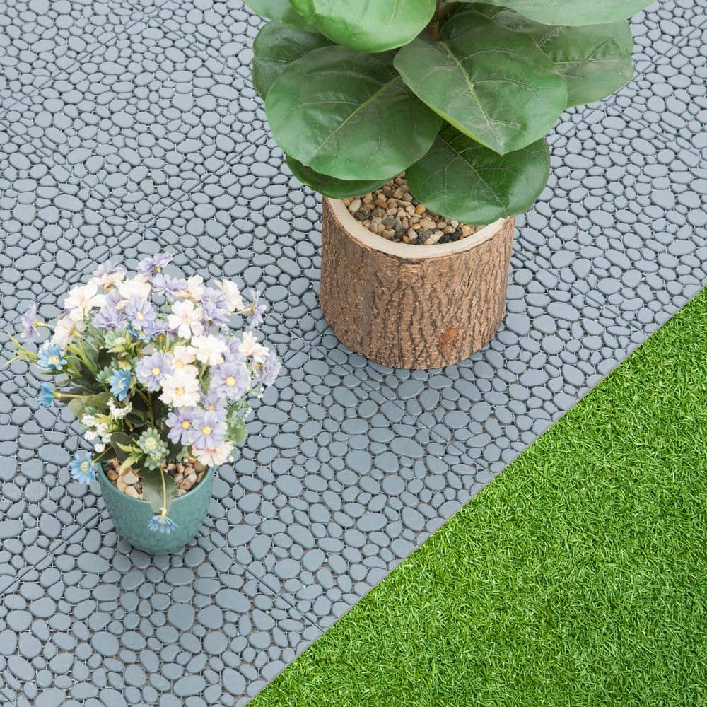 Gray 12" x 12" Interlocking Plastic Garden Pathway Tiles