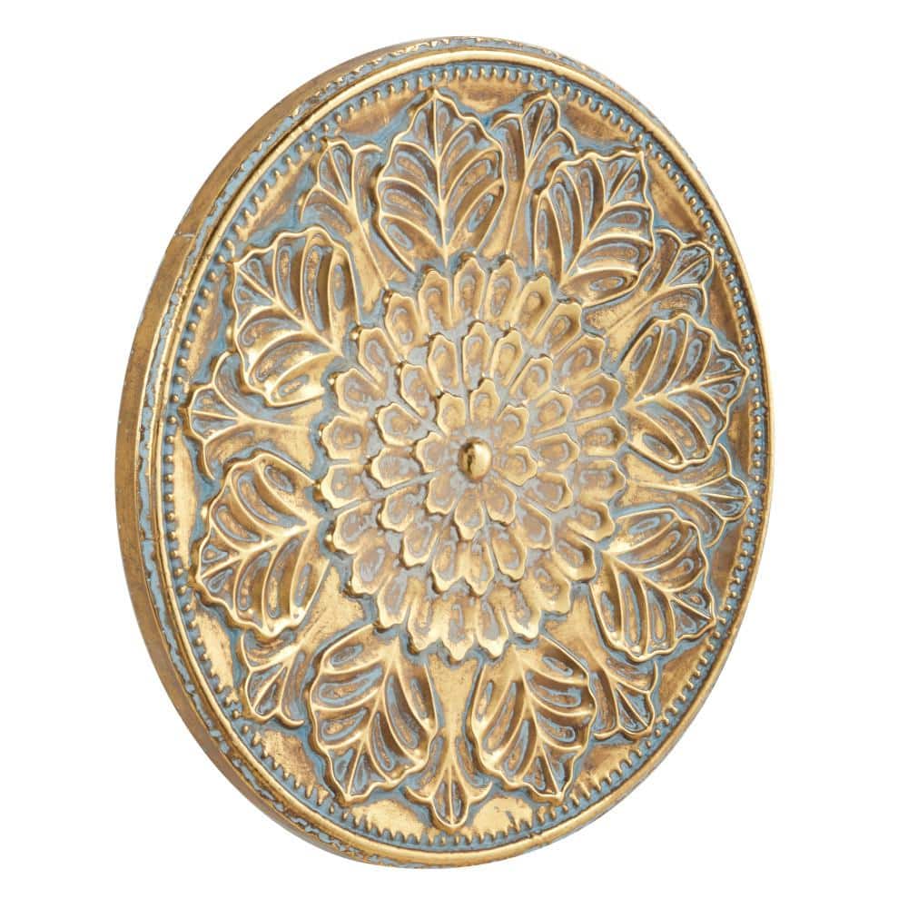 Gold Floral Embossed Iron Circular Wall Sculpture