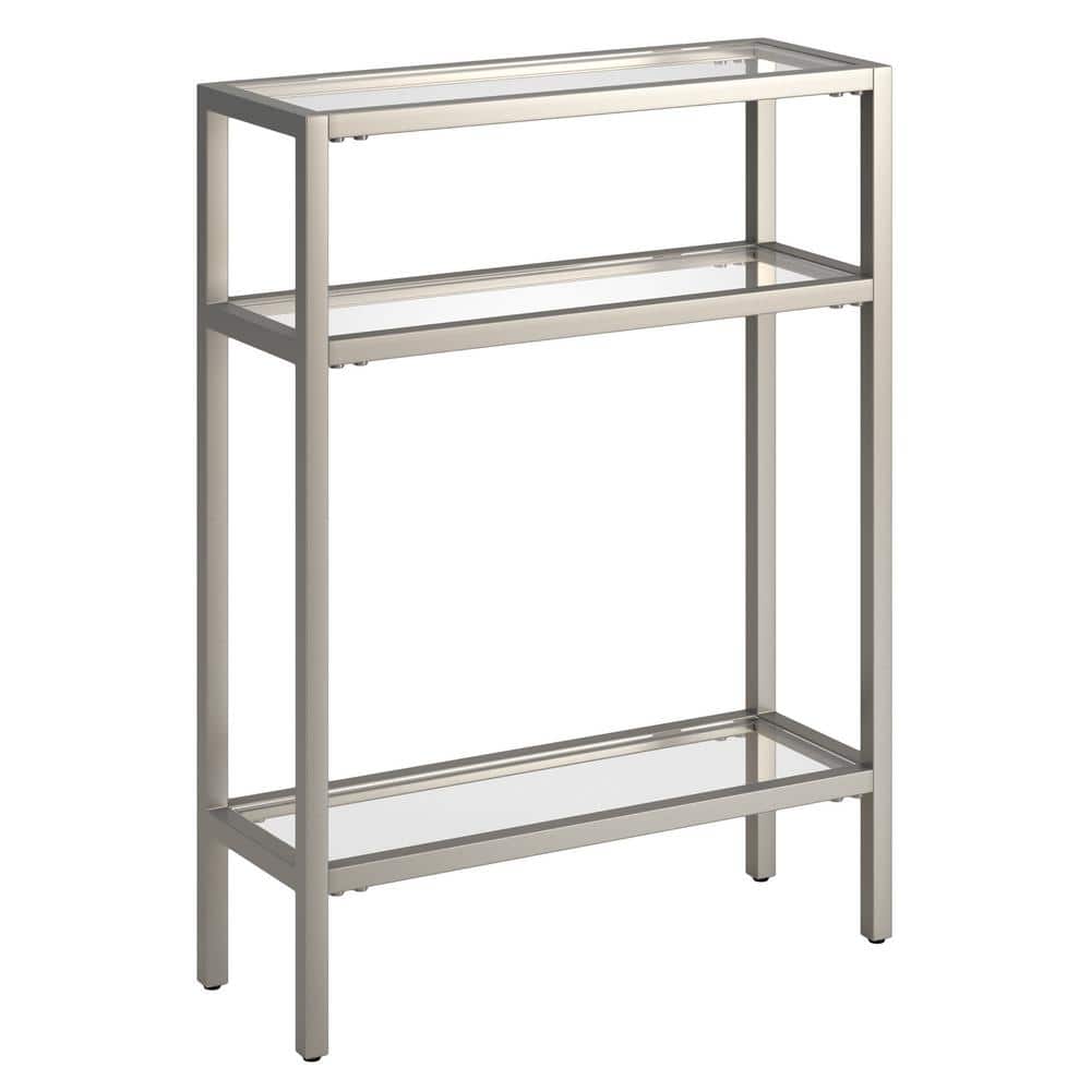 Elegant Satin Nickel 22" Metal & Glass Console Table with Shelf