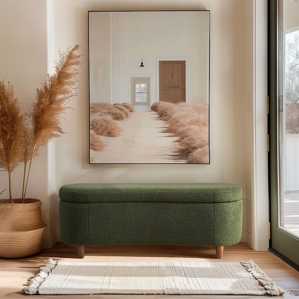 Bailey Green Dining Bench with Boucle Flip Top Storage Bench 48 in.