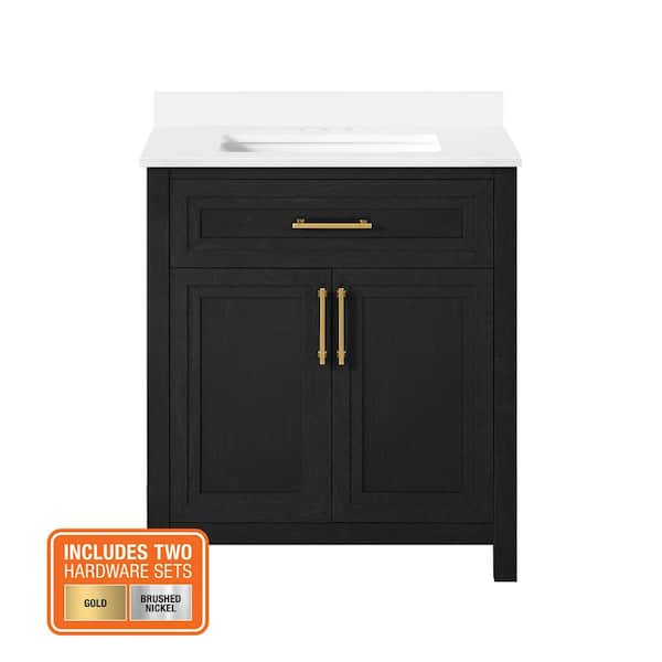 Beaufort 30 in. Single Sink Black Bath Vanity with White Engineered Stone Top (Assembled)