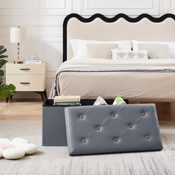 Storage Ottoman, Foot Rest Stool Footstool Ottoman, Small Square Cube Chest Living Room/Dorm/Entryway 30 in. Gray