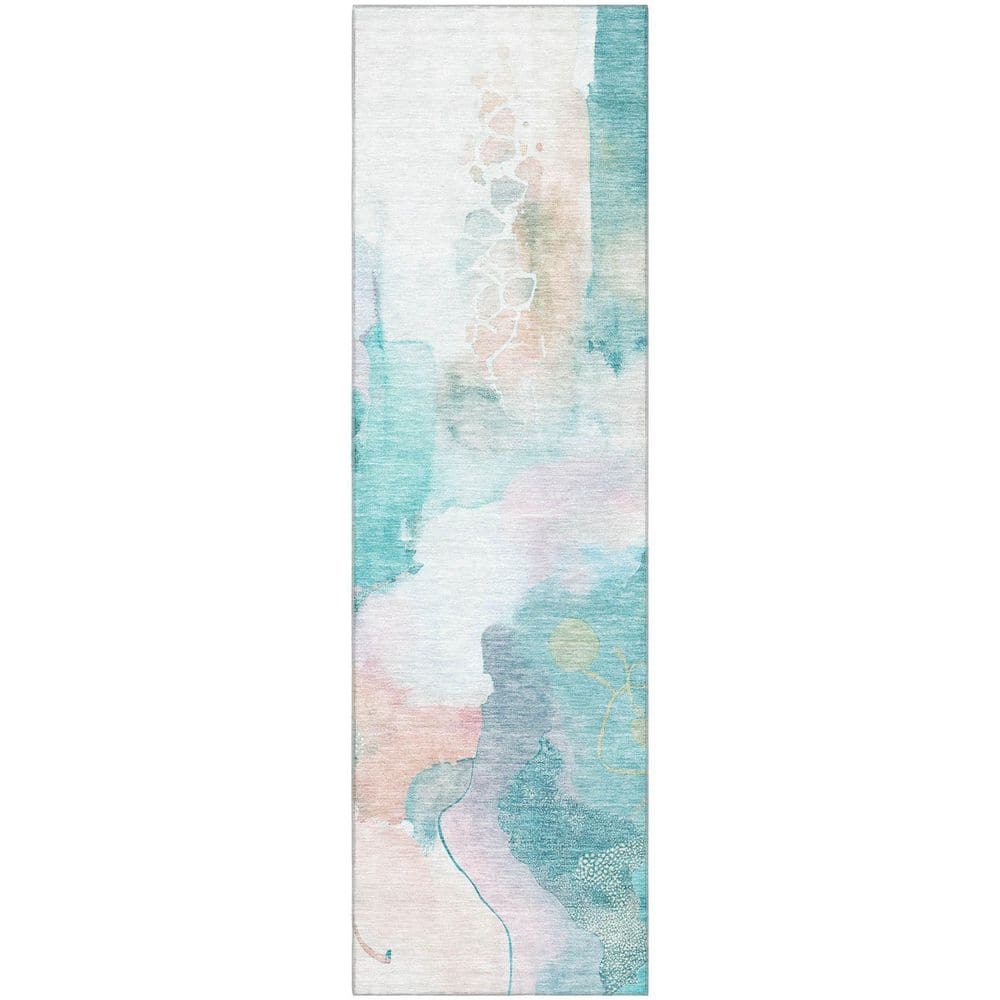Mayfield Premium Machine Washable Abstract AMF2019 Turquoise 2 ft. x 7 ft. Runner Rug price history on PriceWatchPro