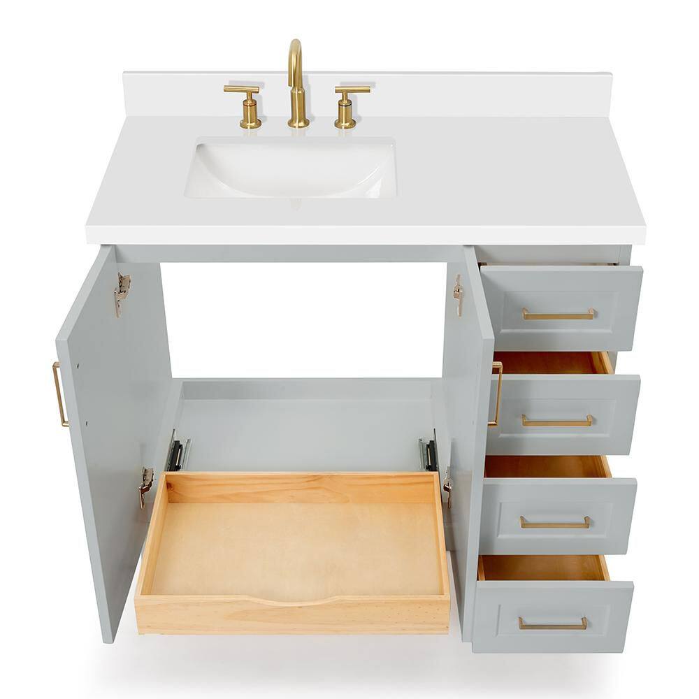 Taylor 43-inch White Quartz Top Gray Single Sink Vanity