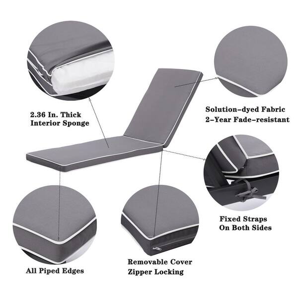 Grey 22 x 74 Outdoor Lounge Chair Cushion Replacement, Patio UV